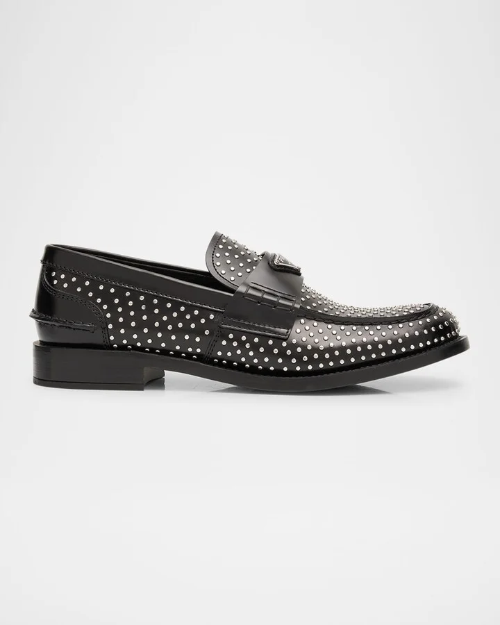 Spazzolato Leather Studded Loafers