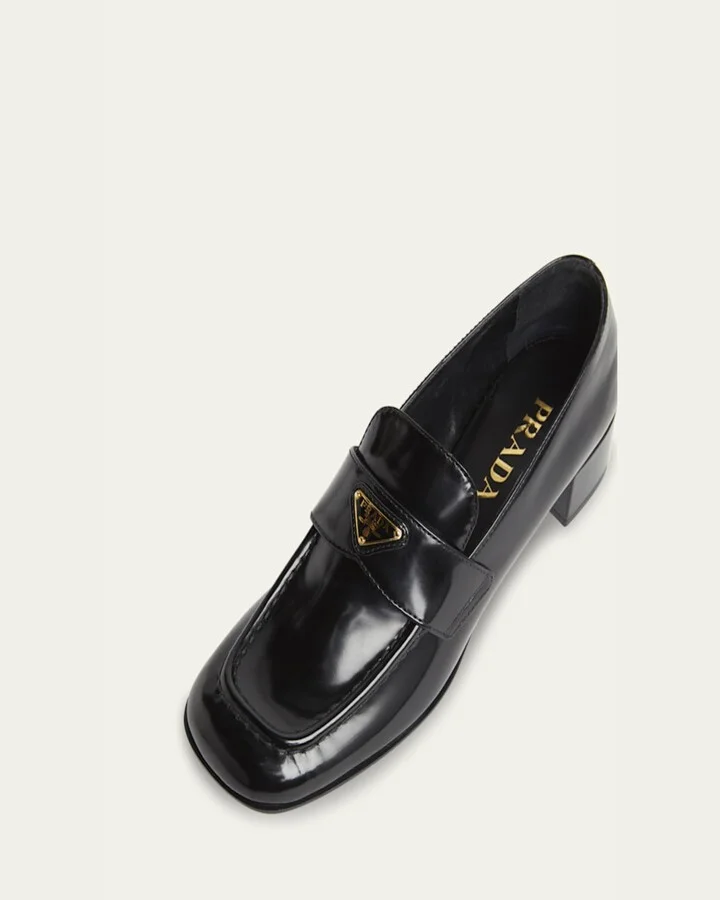 Spazzolato Leather Triangle Logo Loafers - Image 3