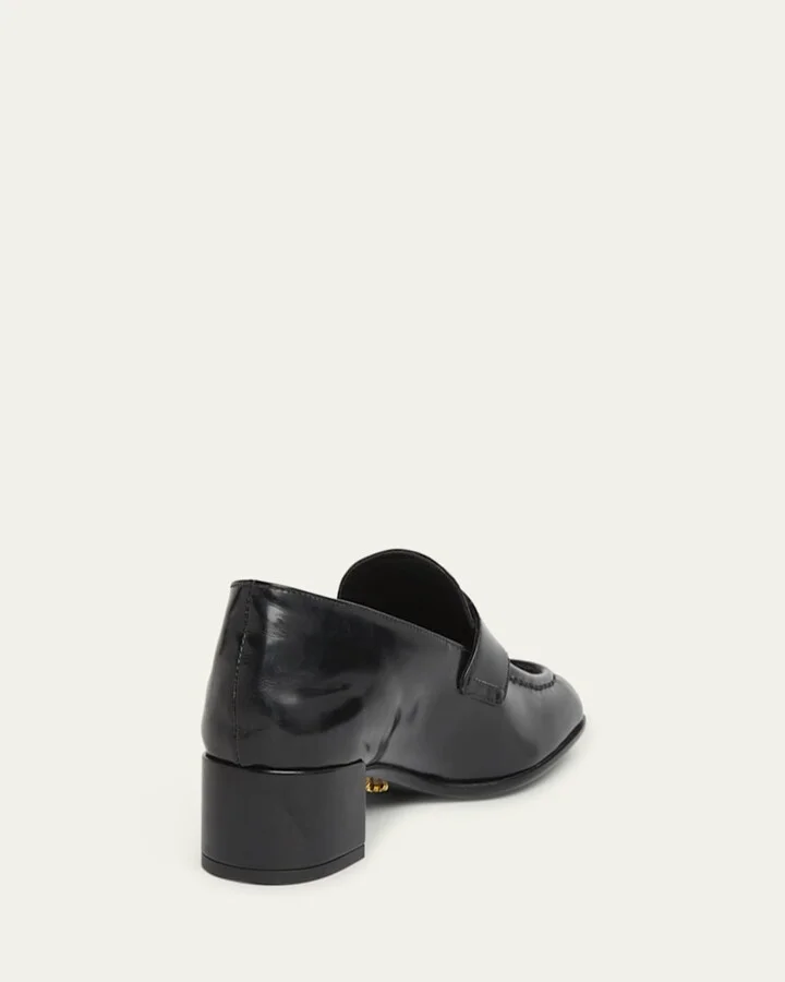 Spazzolato Leather Triangle Logo Loafers - Image 5