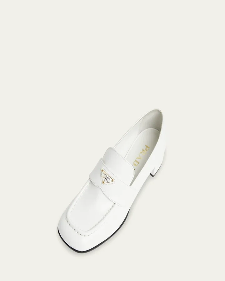 Spazzolato Leather Triangle Logo Loafers - Image 9