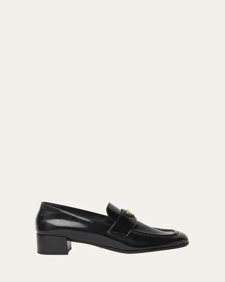 Spazzolato Leather Triangle Logo Loafers