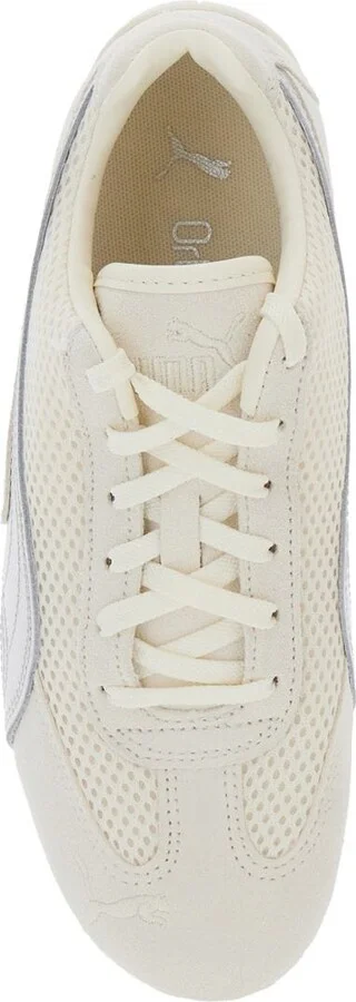 'Speedcat' Beige Low Top Sneakers With Logo Patch On The Tongue And Formstrip Logo Detail On The Sidei N Leather And Mesh Unisex - Image 4