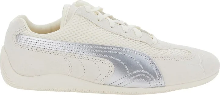 'speedcat' Beige Low Top Sneakers With Logo Patch On The Tongue And Formstrip Logo Detail On The Sidei N Leather And Mesh Unisex