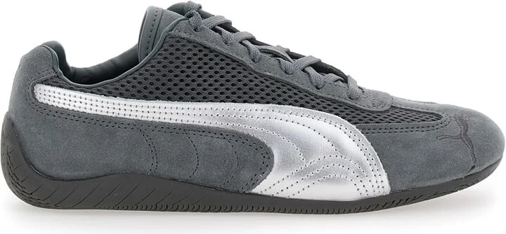 'speedcat' Grey Low Top Sneakers With Logo Patch On The Tongue And Formstrip Logo Detail On The Sidei N Leather And Mesh Unisex