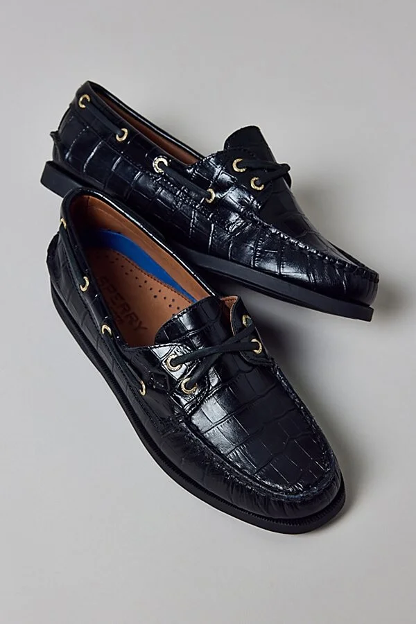 Sperry Women's Authentic Original 2-Eye Boat Shoe in Blk/Noir