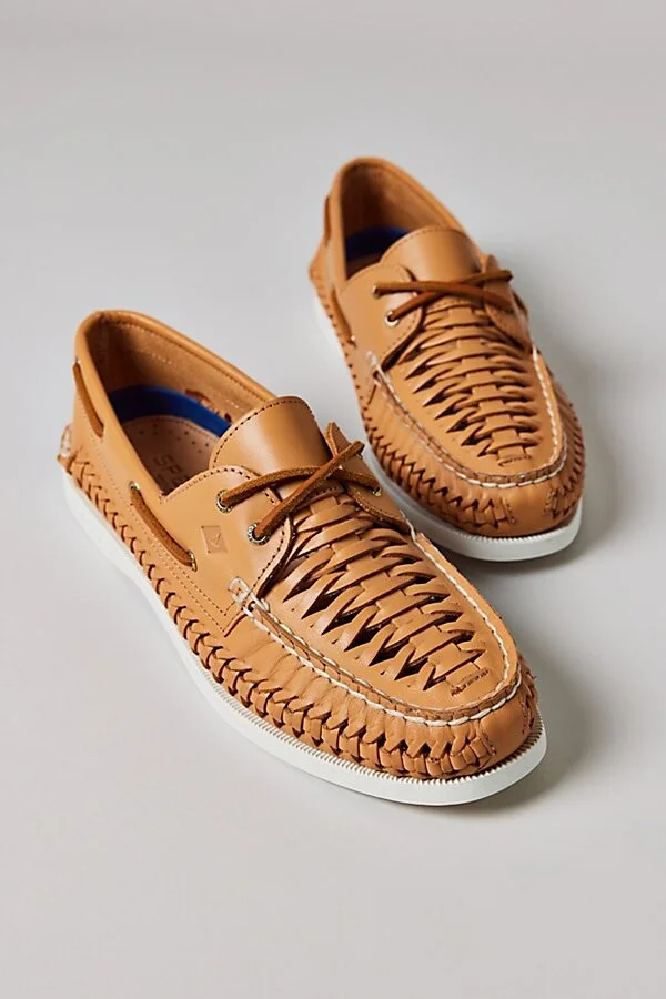 Sperry Women's Authentic Original 2-Eye Woven Boat Shoe in Tan