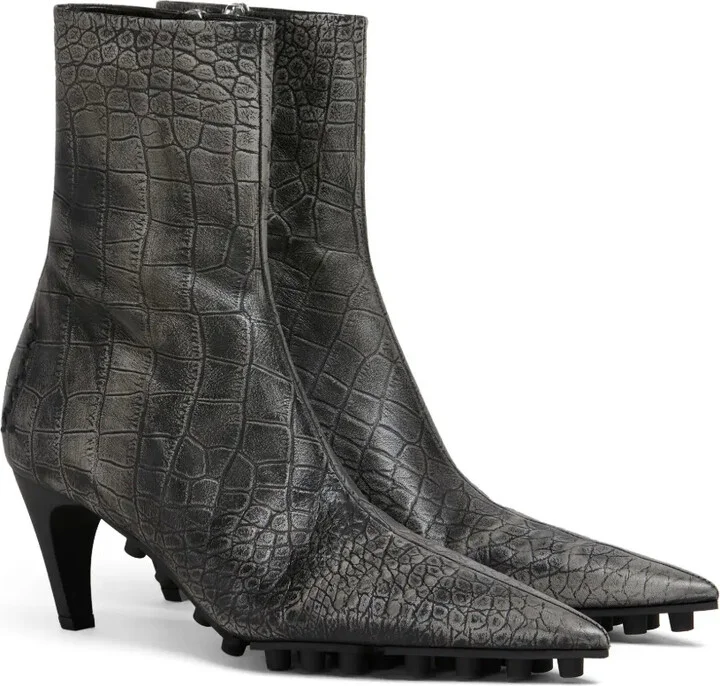 Spike crocodile-effect leather boots - Image 2