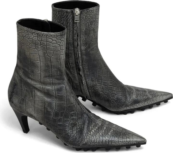 Spike crocodile-effect leather boots - Image 4