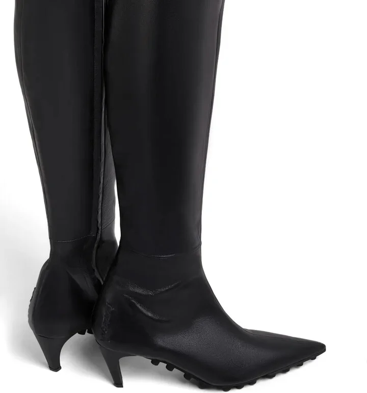 Spike leather knee-high boots - Image 4