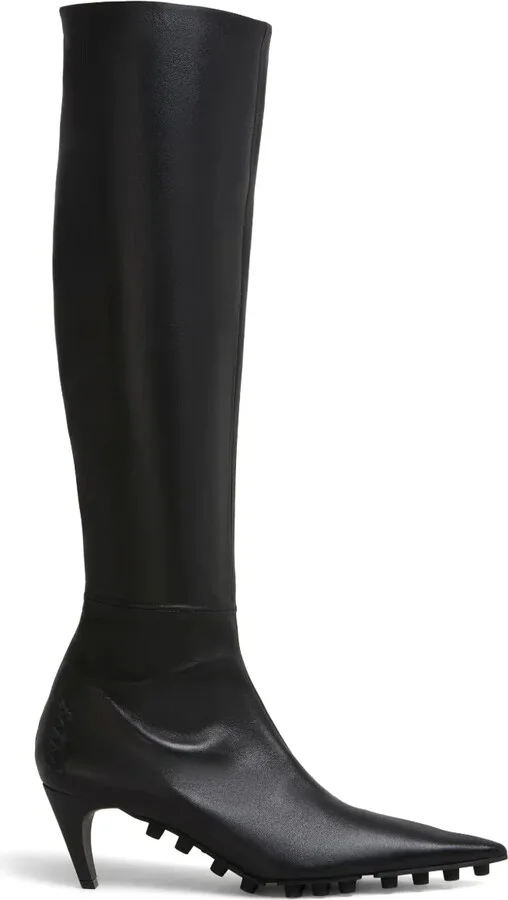 Spike leather knee-high boots