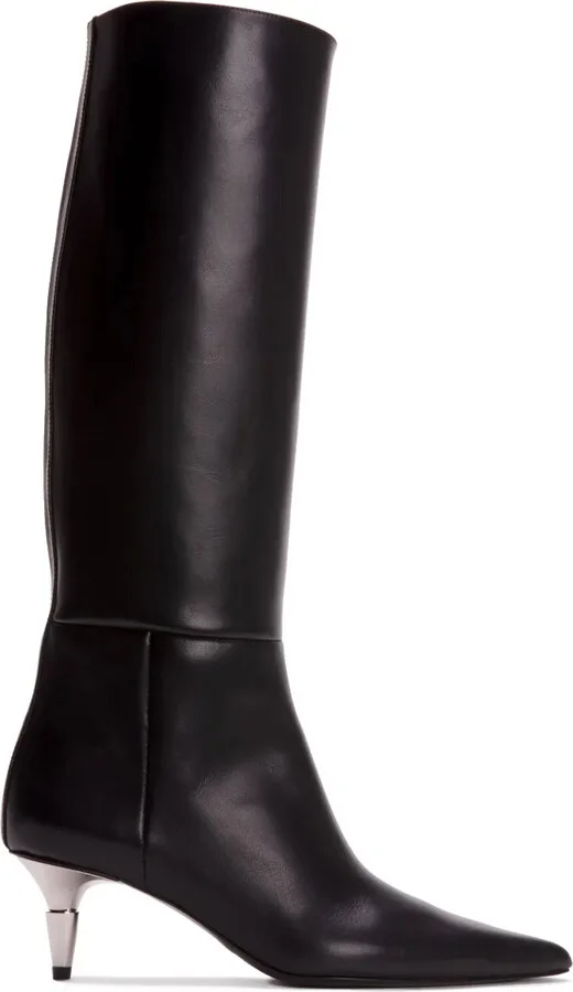Spike pointed-toe knee-high boots