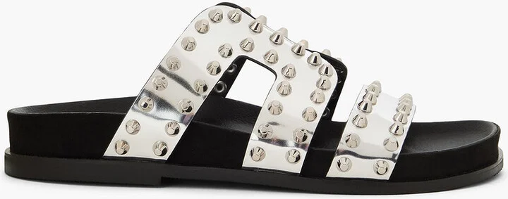 Spiked mirrored-leather sandals
