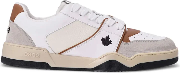Spiker leaf-embroidered leather sneakers