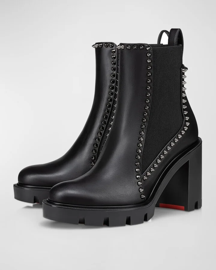 Spikes Leather Red Sole Chelsea Booties - Image 5