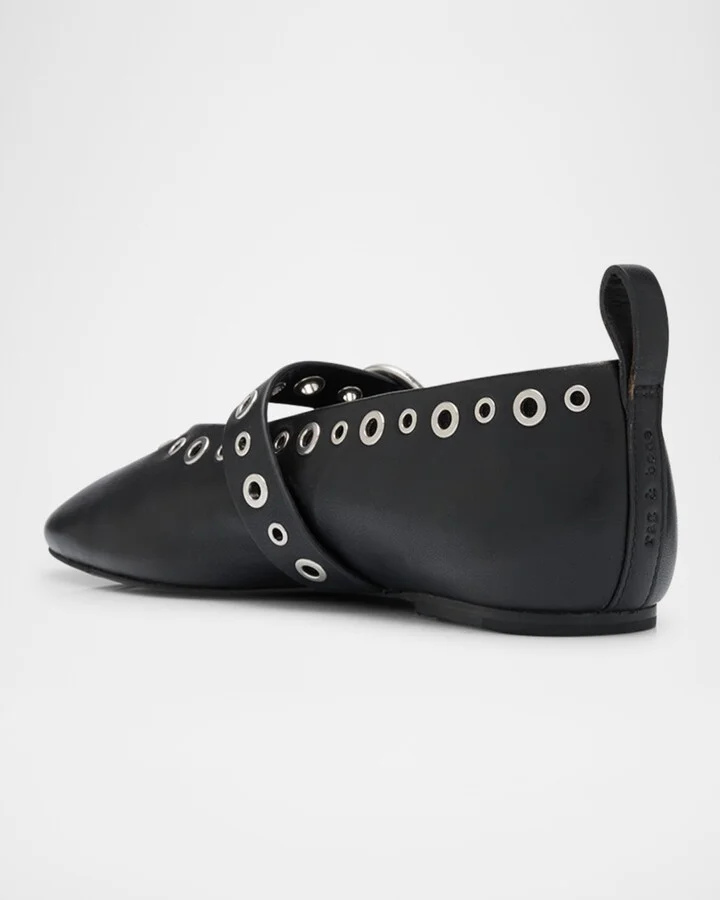 Spire Leather Grommet Mary Jane Ballerina Flats - Image 5