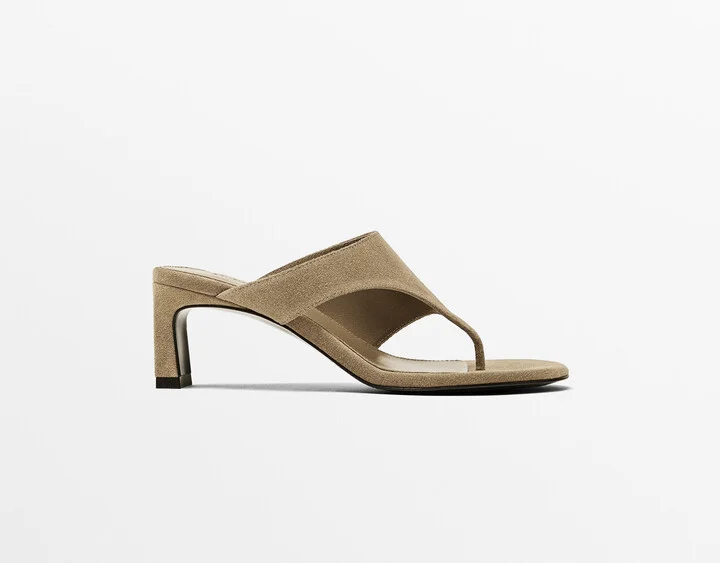 Split Leather Heeled Sandals