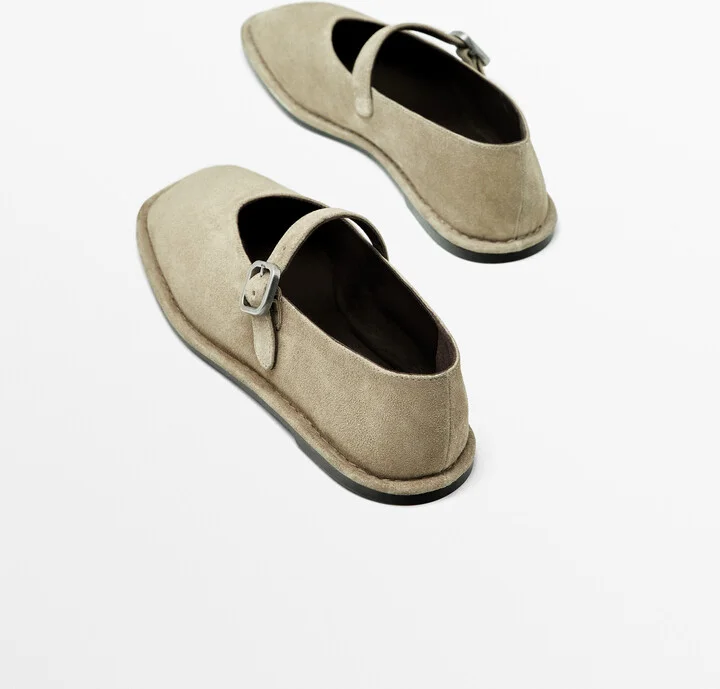 Split Suede Ballet Flats With Buckle - Image 4