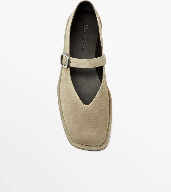 Split Suede Ballet Flats With Buckle - Image 5