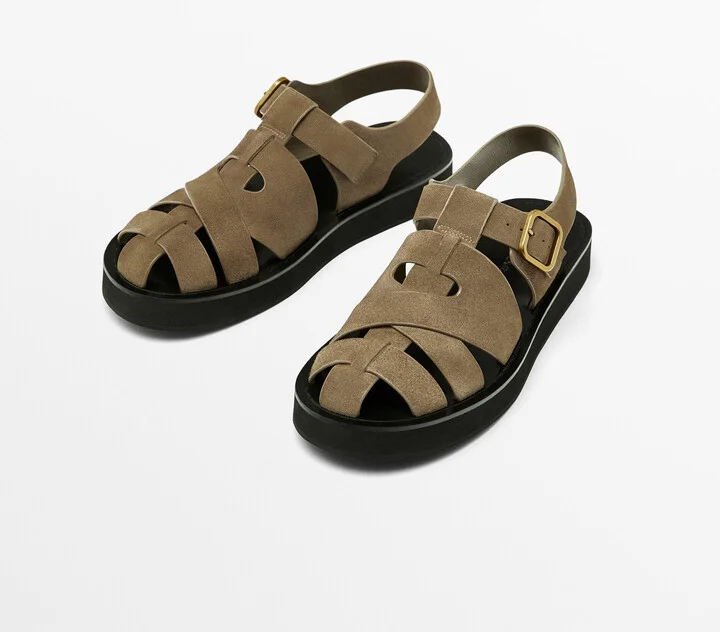 Split Suede Cage Sandals With Buckle - Image 3