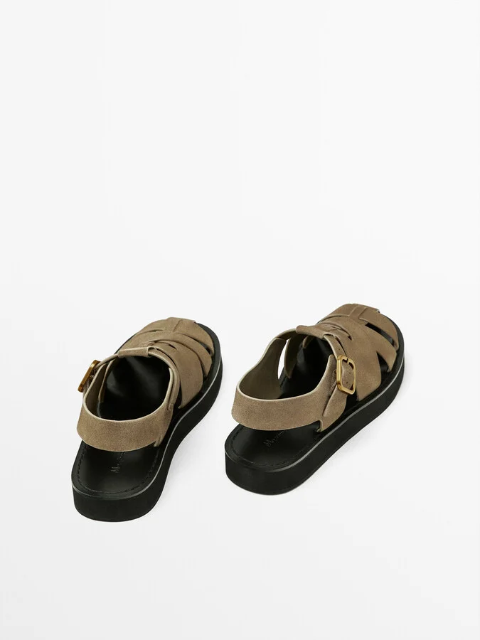 Split Suede Cage Sandals With Buckle - Image 4