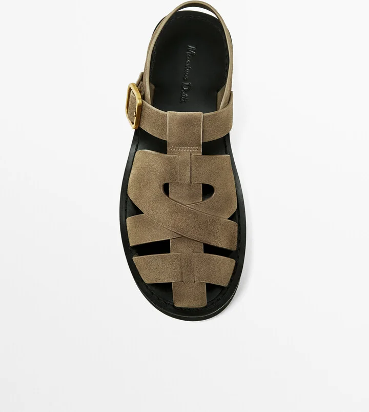 Split Suede Cage Sandals With Buckle - Image 5