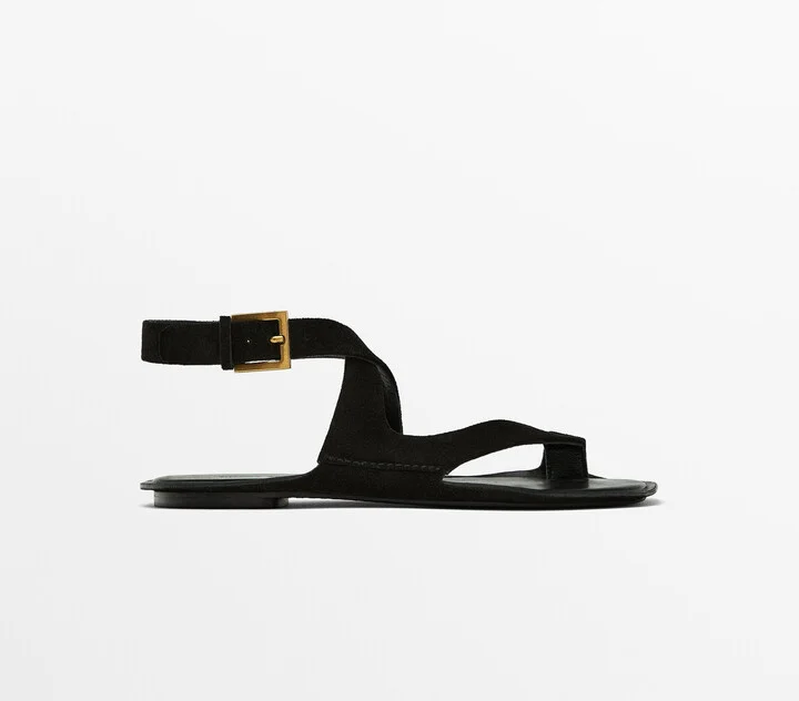 Split Suede Flat Sandals - Image 2
