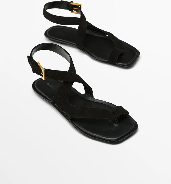 Split Suede Flat Sandals - Image 3