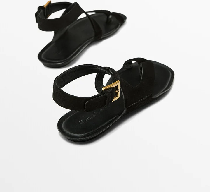 Split Suede Flat Sandals - Image 4