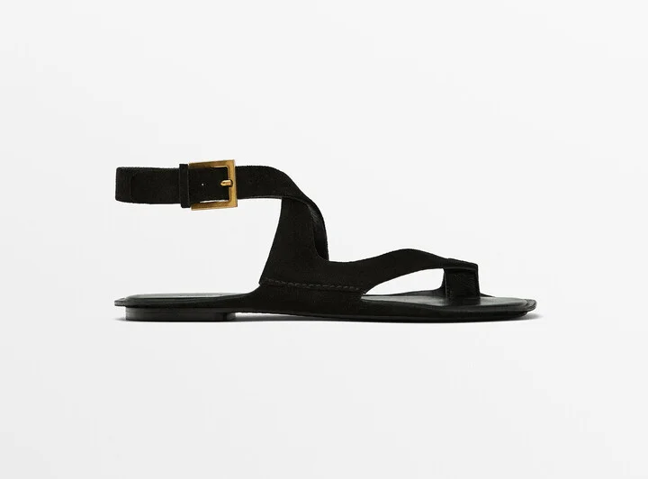 Split Suede Flat Sandals