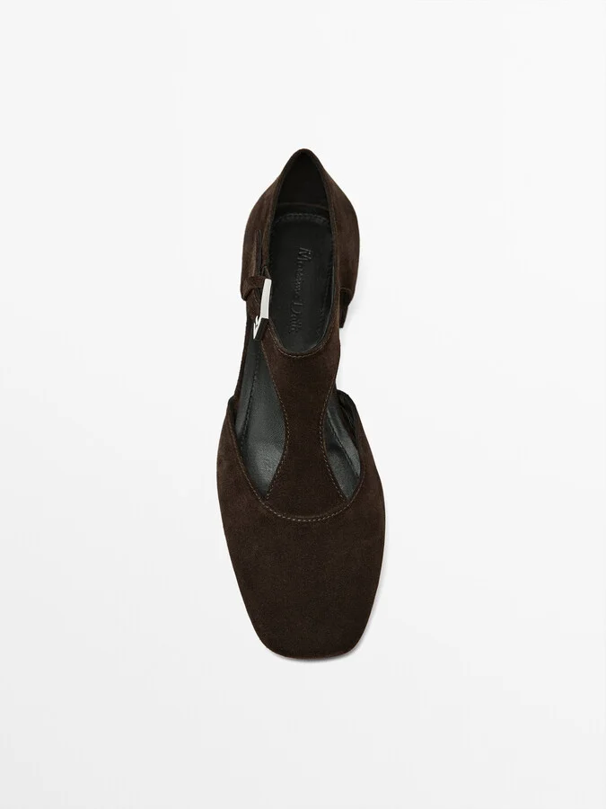 Split Suede Flat Shoes With Instep Piece - Image 5