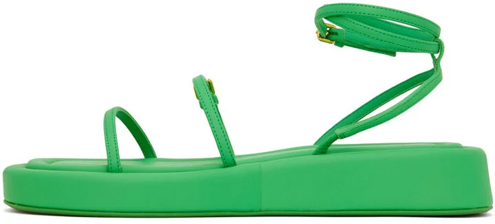 Sportmax Green Wedge Flat Sandals - Image 3