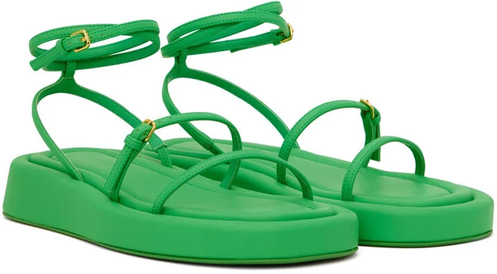 Sportmax Green Wedge Flat Sandals - Image 4