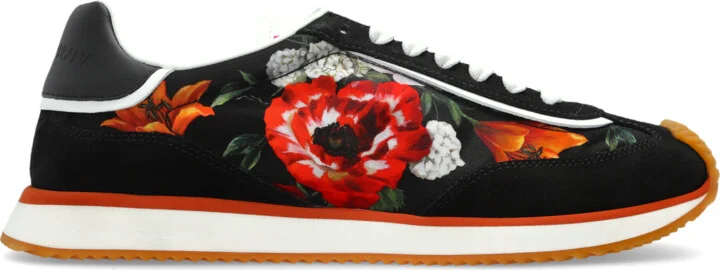 Sports Shoes With A Floral Motif, , - Black