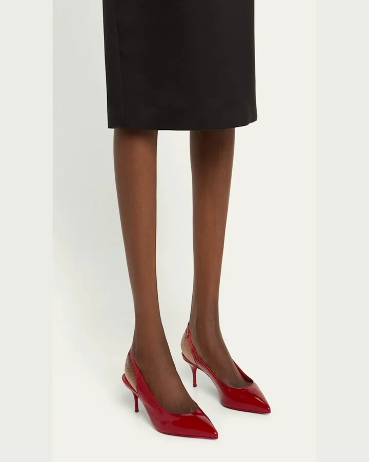 Sporty Kate Patent Red Sole Slingback Pumps - Image 9