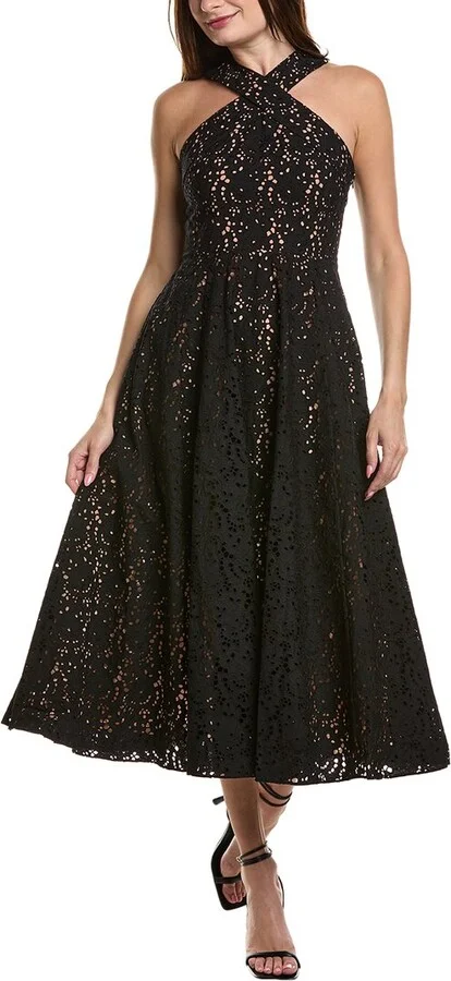 Spring Eyelet Silk-Lined Midi Dress