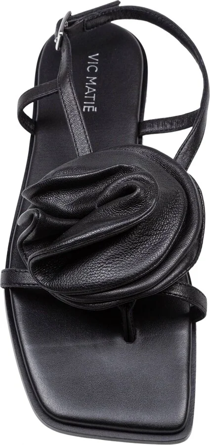 ' Square Open Sandal In Leather With Applied Flower Color Black - Image 2