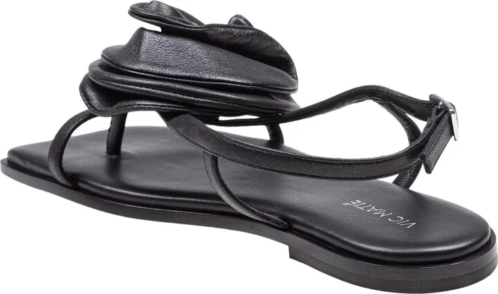 ' Square Open Sandal In Leather With Applied Flower Color Black - Image 3