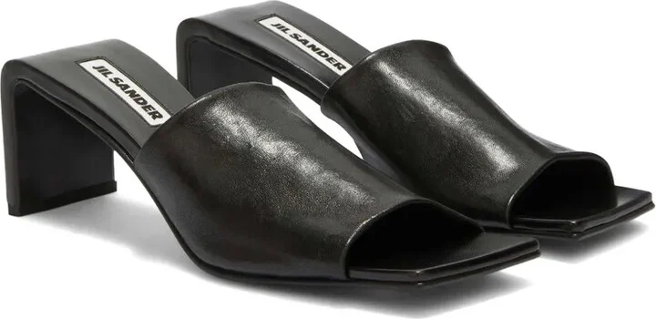Square Open-Toe Leather Sandals - Image 2