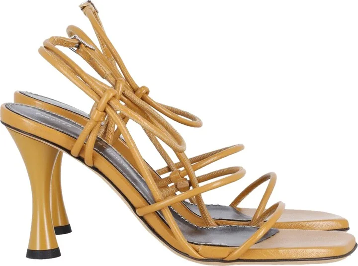 Square Strappy Sandals in Brown Leather