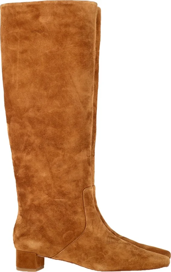 Square-Tie Knee-High Boots in Brown Suede