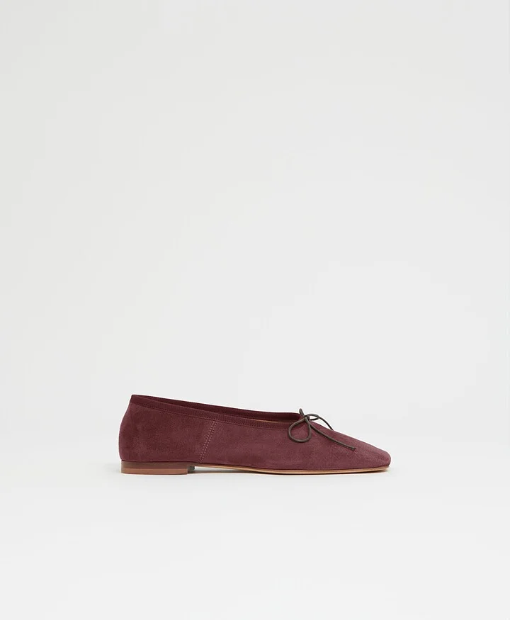 Square Toe Ballerina - Plum Suede