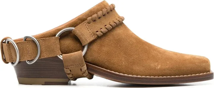 Square-Toe Buckle-Strap Mules