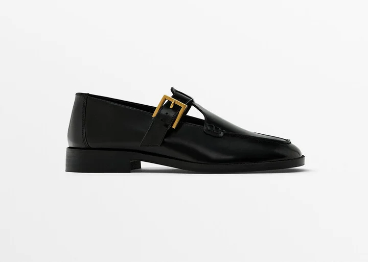 Square-Toe Buckled Loafers