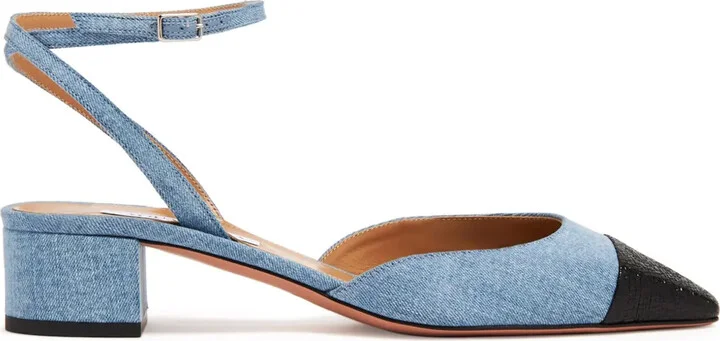 Square-Toe Denim Pumps
