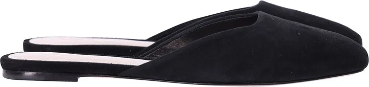 Square-toe Flat Mules in Black Suede