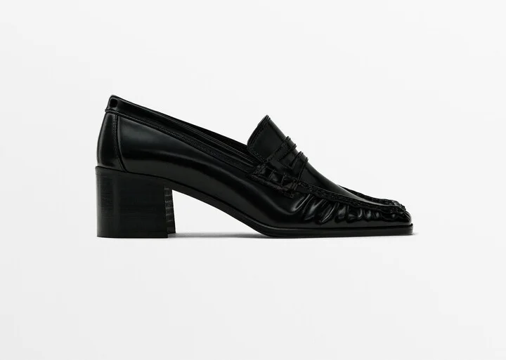 Square-Toe Heeled Loafers