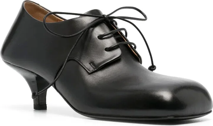 Square-Toe Lace-Up Leather Pumps - Image 2