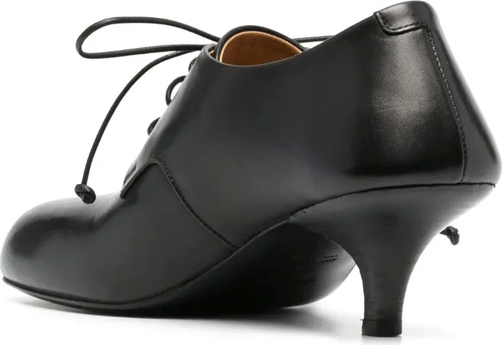Square-Toe Lace-Up Leather Pumps - Image 3