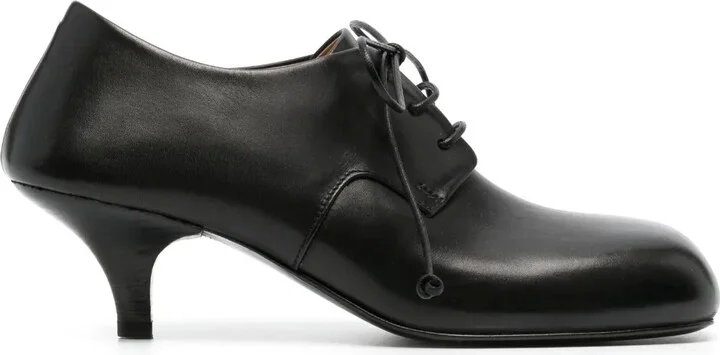 Square-Toe Lace-Up Leather Pumps