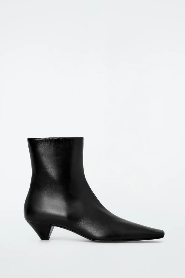 Square Toe Leather Ankle Boots